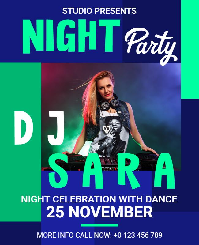 Vibrant Blue Night Party with DJ Celebration Poster Template