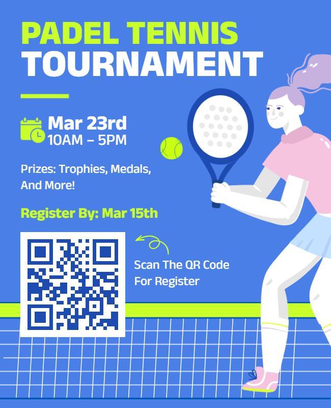 Vibrant Blue Padel Tennis Tournament Event Poster Template
