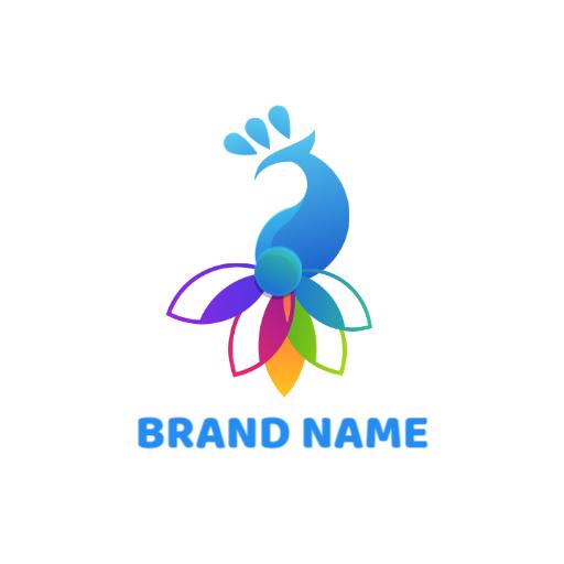 Vibrant Blue Peacock Emblem with Colorful Petals Logo Template