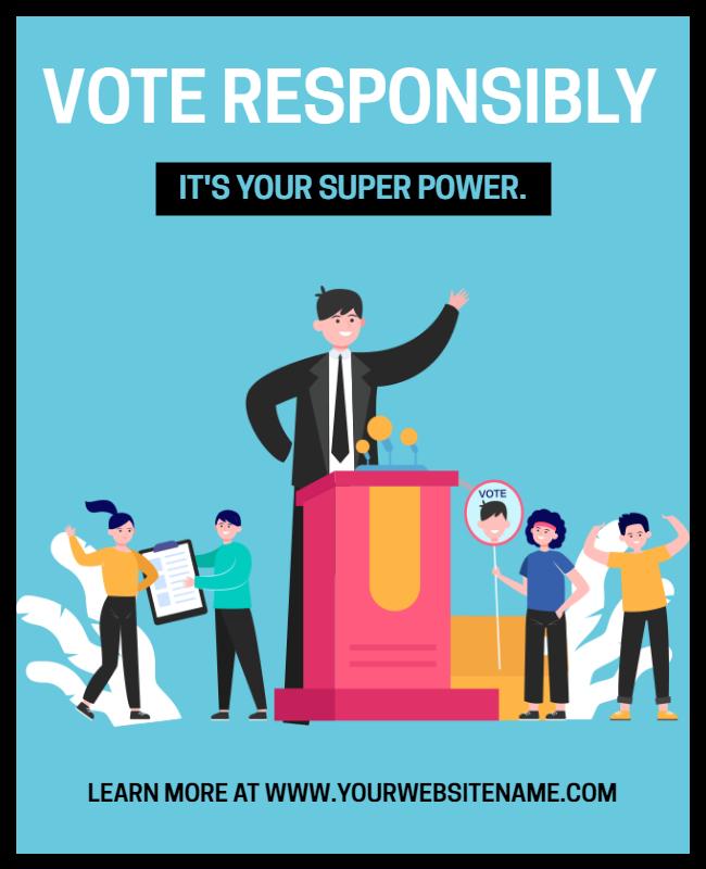Vibrant Blue Political Voting Awareness Poster Template