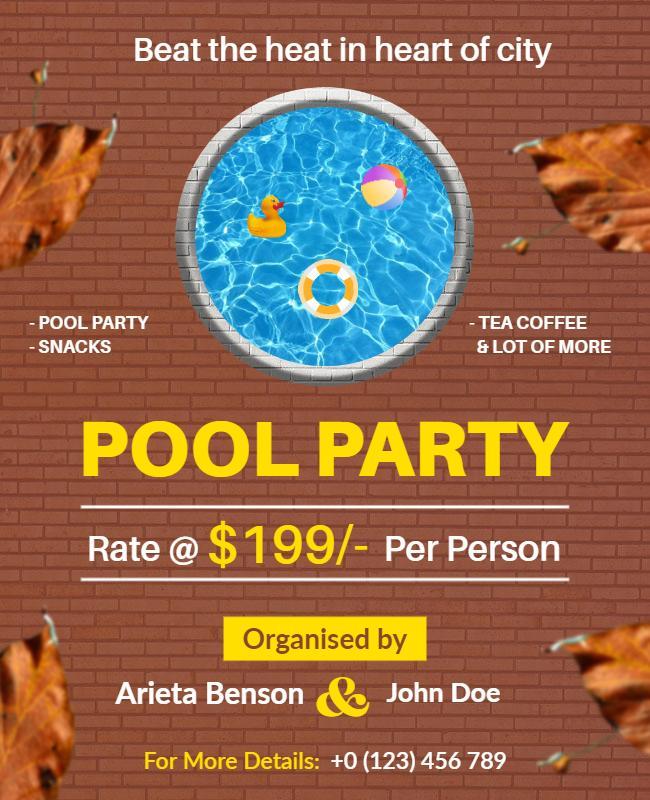 Vibrant Blue Pool Party Celebration in Urban Setting Poster Template