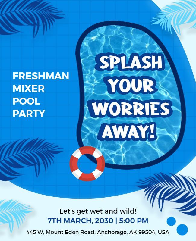 Vibrant Blue Pool Party Freshman Mixer Poster Template