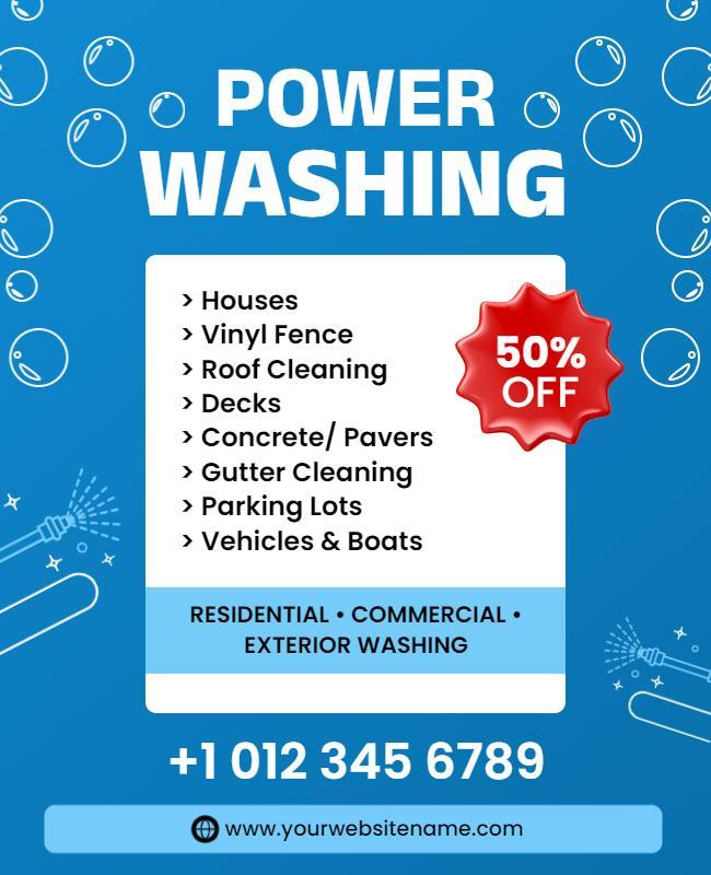 Vibrant Blue Power Washing Promotional Offer Poster Template