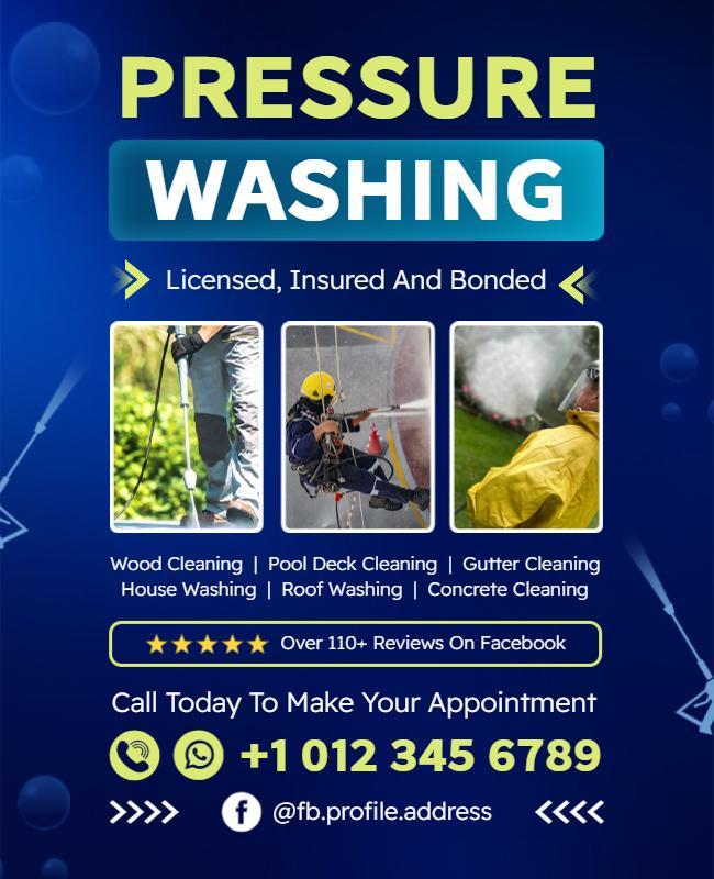 Vibrant Blue Pressure Washing Service Promotional Poster Template