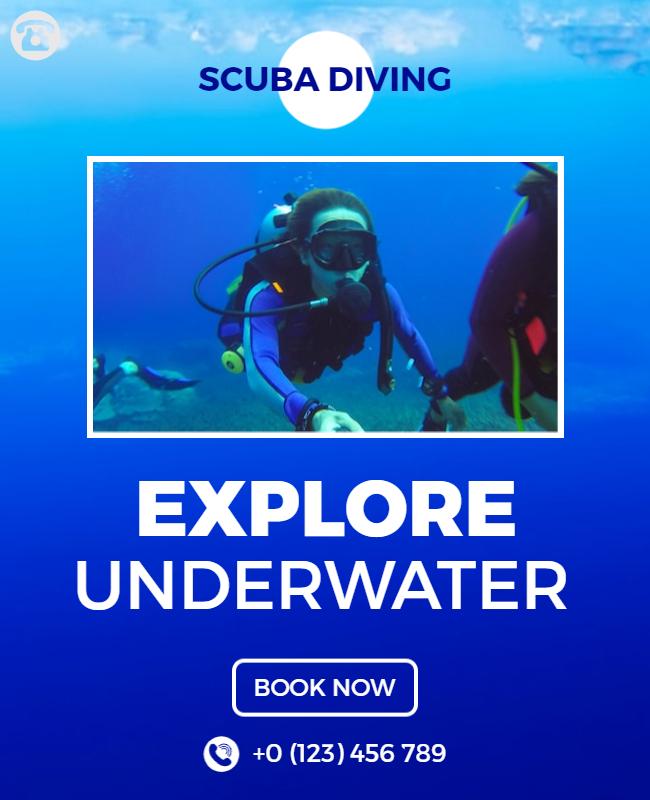 Vibrant Blue Scuba Diving Adventure Exploration Poster Template