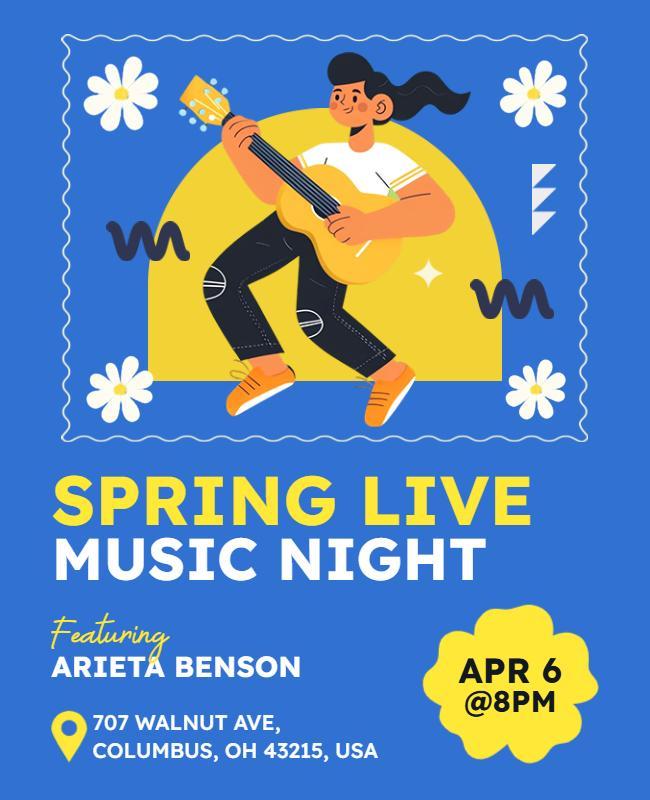 Vibrant Blue Spring Live Music Night Poster Template