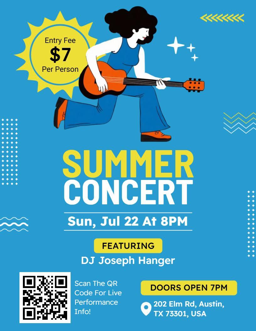 Vibrant Blue Themed Summer Music Concert Flyer Template