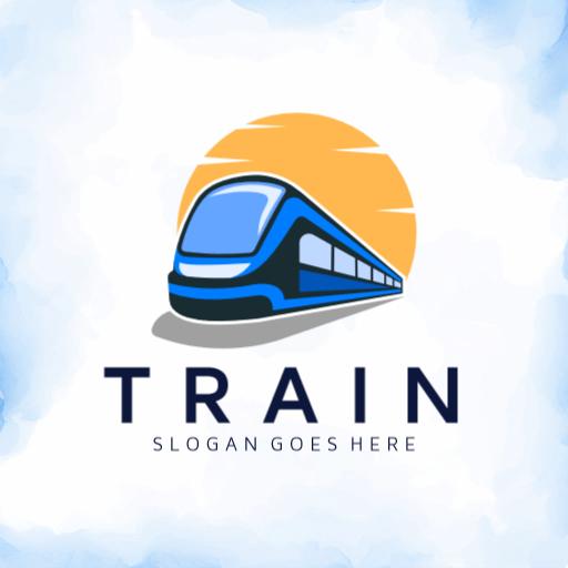 Vibrant Blue Train with a Sunrise Overhead Logo Template