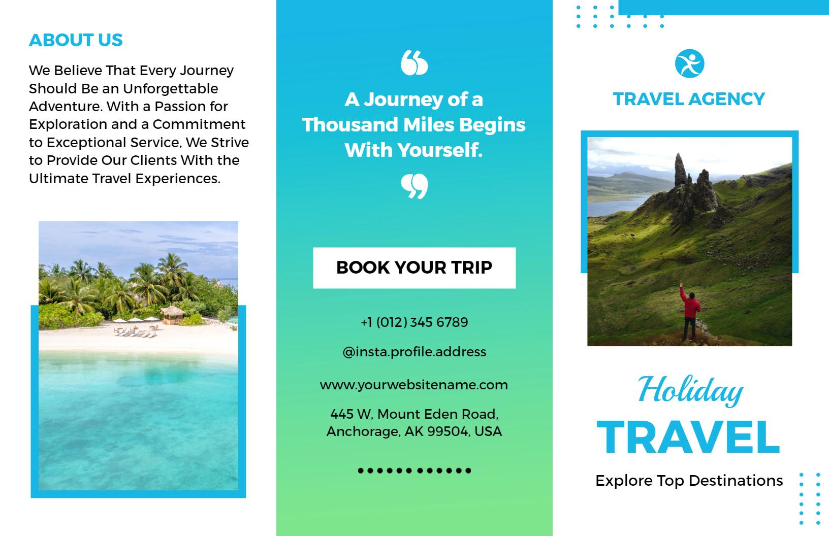 Vibrant Blue Travel Agency Adventure Booking Brochure Template