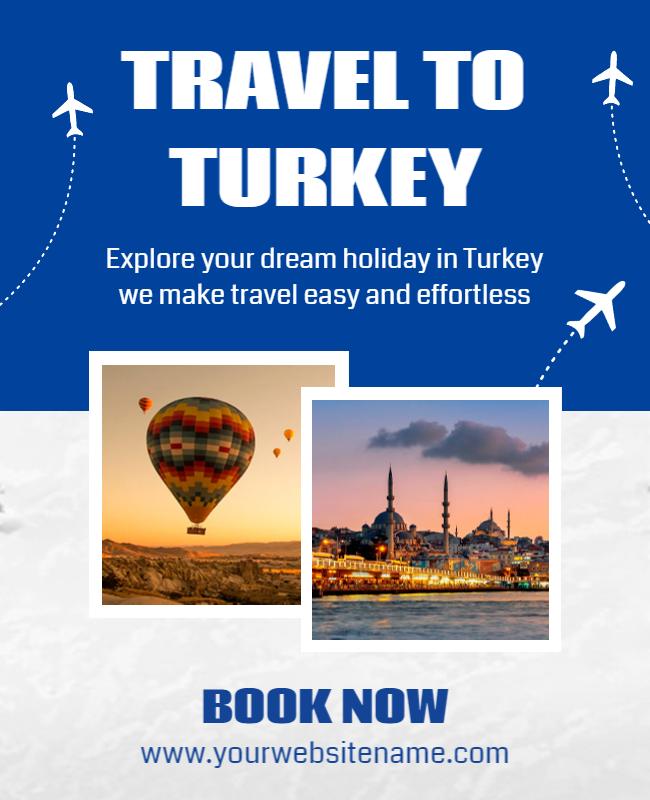 Vibrant Blue Travel to Turkey Adventure Flyer Template