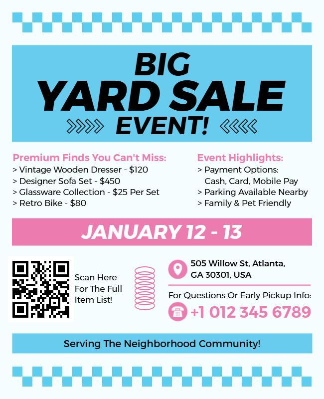 Vibrant Blue Vintage Yard Sale Extravaganza Flyer Template