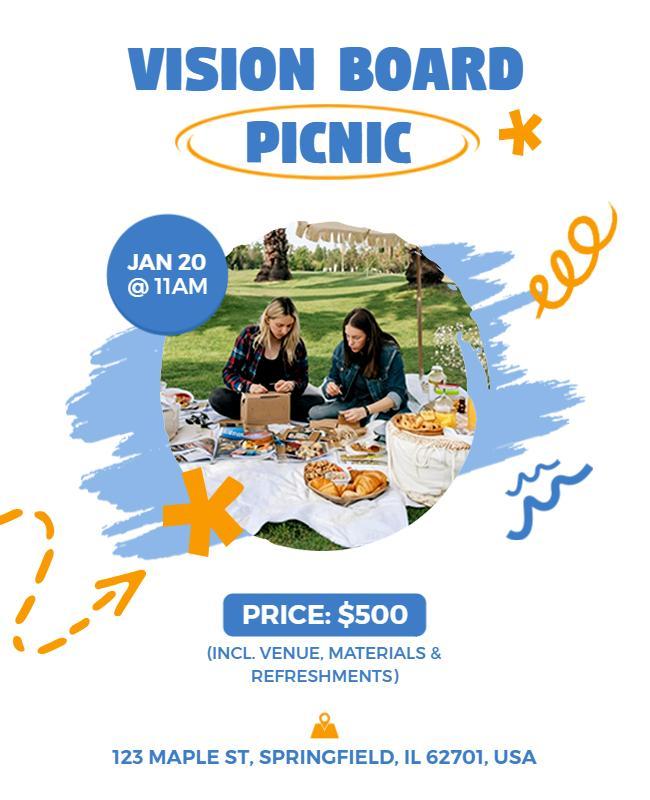 Vibrant Blue Vision Board Picnic Event Poster Template