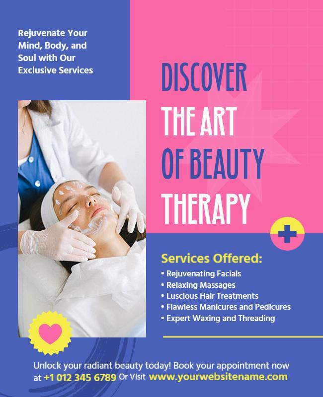 Vibrant Blue Wellness Beauty Therapy Services Poster Template