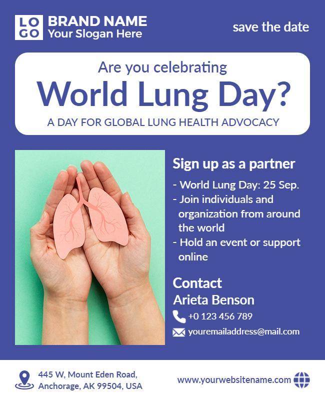 Vibrant Blue World Lung Day Global Health Advocacy Poster Template
