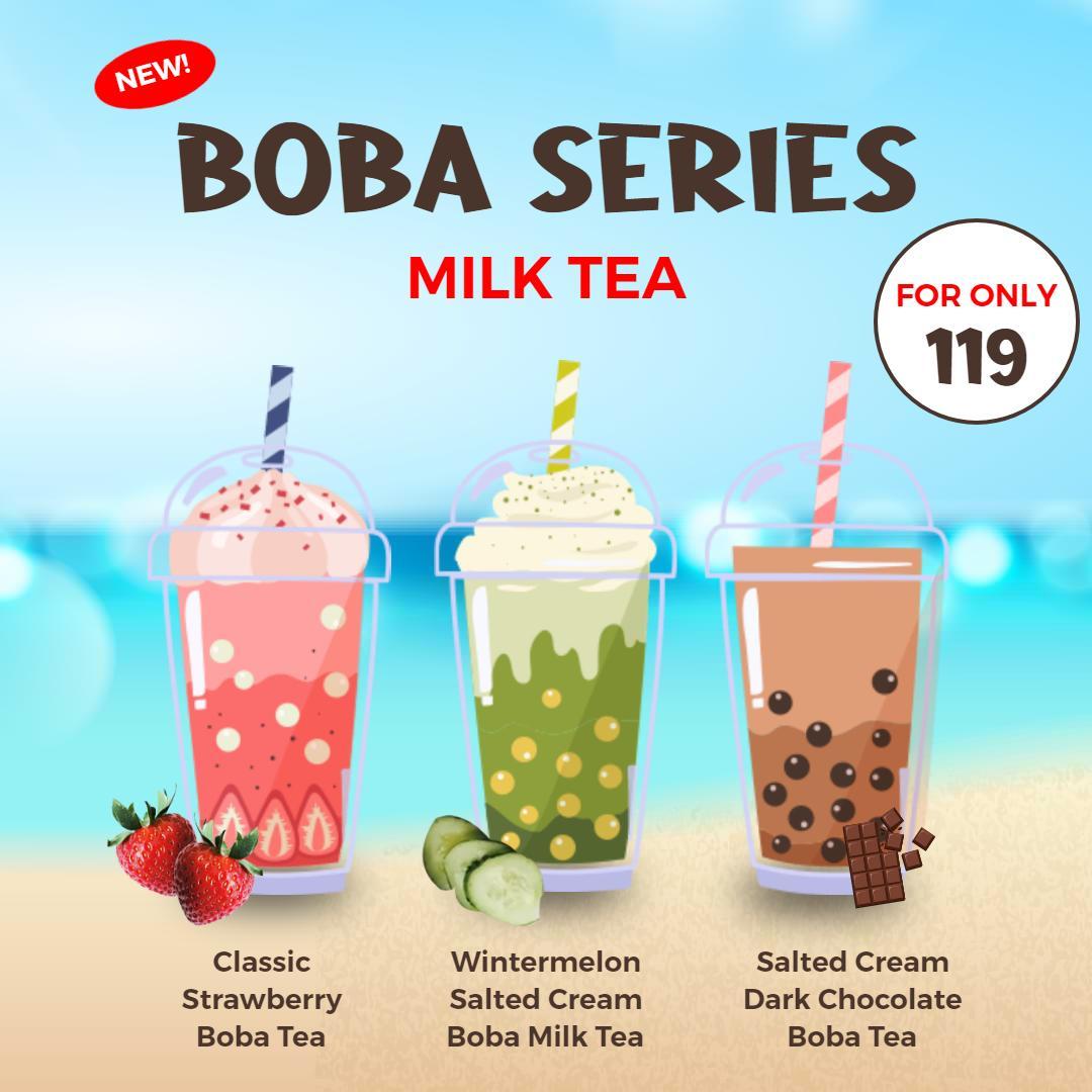 Vibrant Boba Series Milk Tea Promotions with Flavor Variety Ad Template