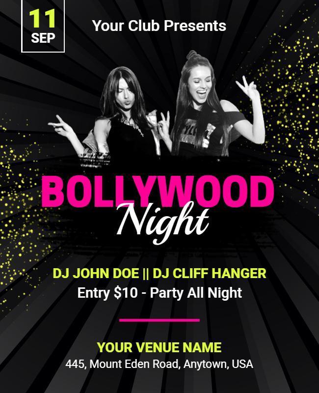 Vibrant Bollywood Night Party with DJs Poster Template