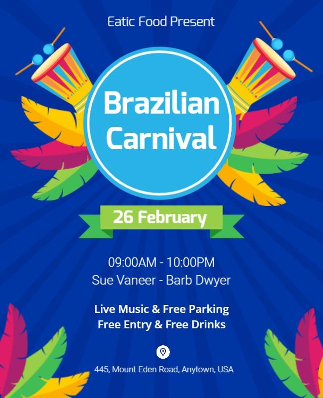 Vibrant Brazilian Carnival Celebration Festival Poster Template