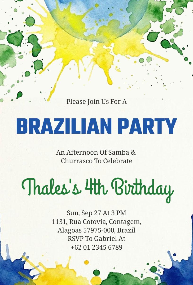 Vibrant Brazilian Samba Party Birthday Invitation Template