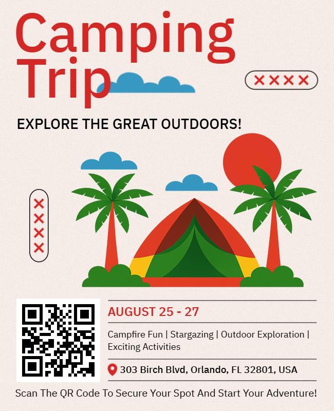 Vibrant Camping Trip with Trees and Tent Design Flyer Template