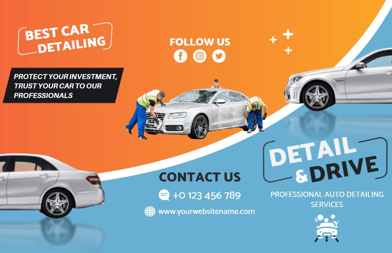 Vibrant Car Detailing Services Price List and Promotions Brochure Template