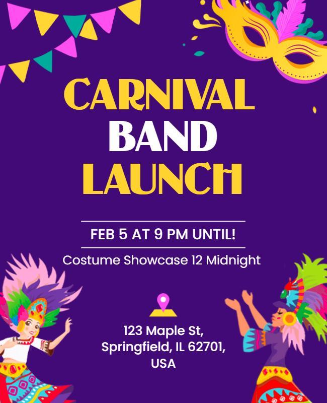 Vibrant Carnival Band Launch Costume Party Poster Template