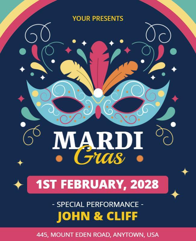 Vibrant Carnival Mardi Gras Festivity Poster Template