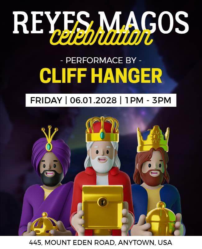 Vibrant Cartoon Reyes Magos Celebration Event Poster Template