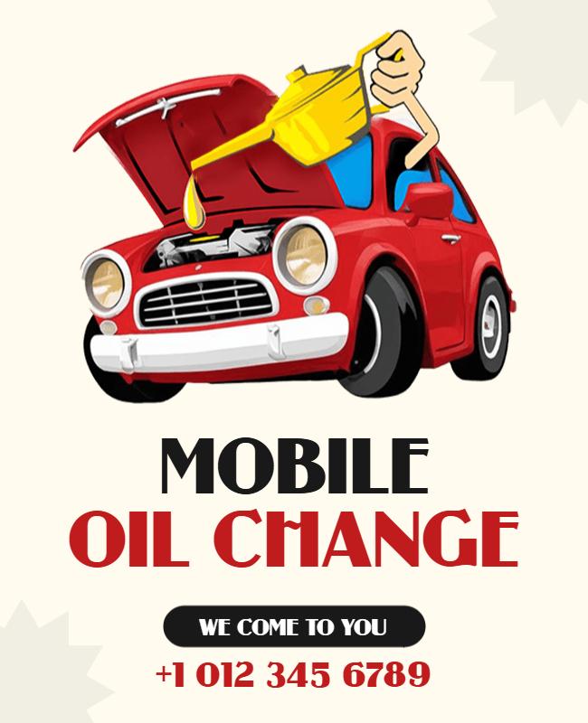 Vibrant Cartoon Style Mobile Oil Change Service Poster Template