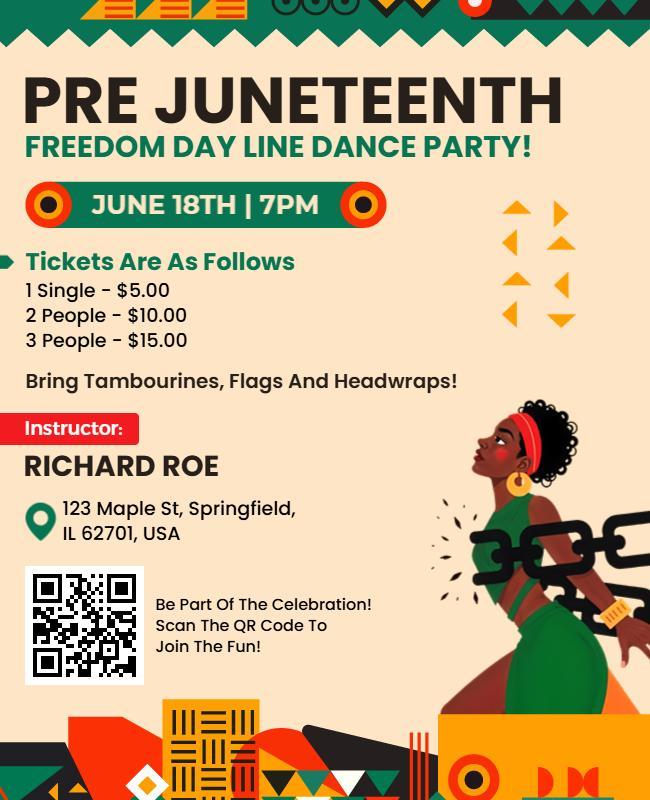 Vibrant Celebration for Pre Juneteenth Line Dance Party Poster Template