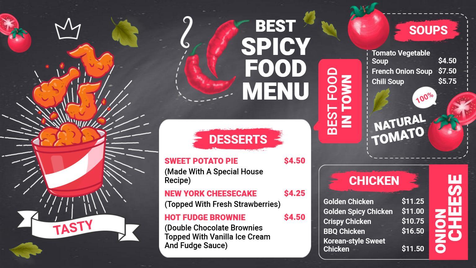 Vibrant Chalk-Drawn Elements Spicy Food Menu Template
