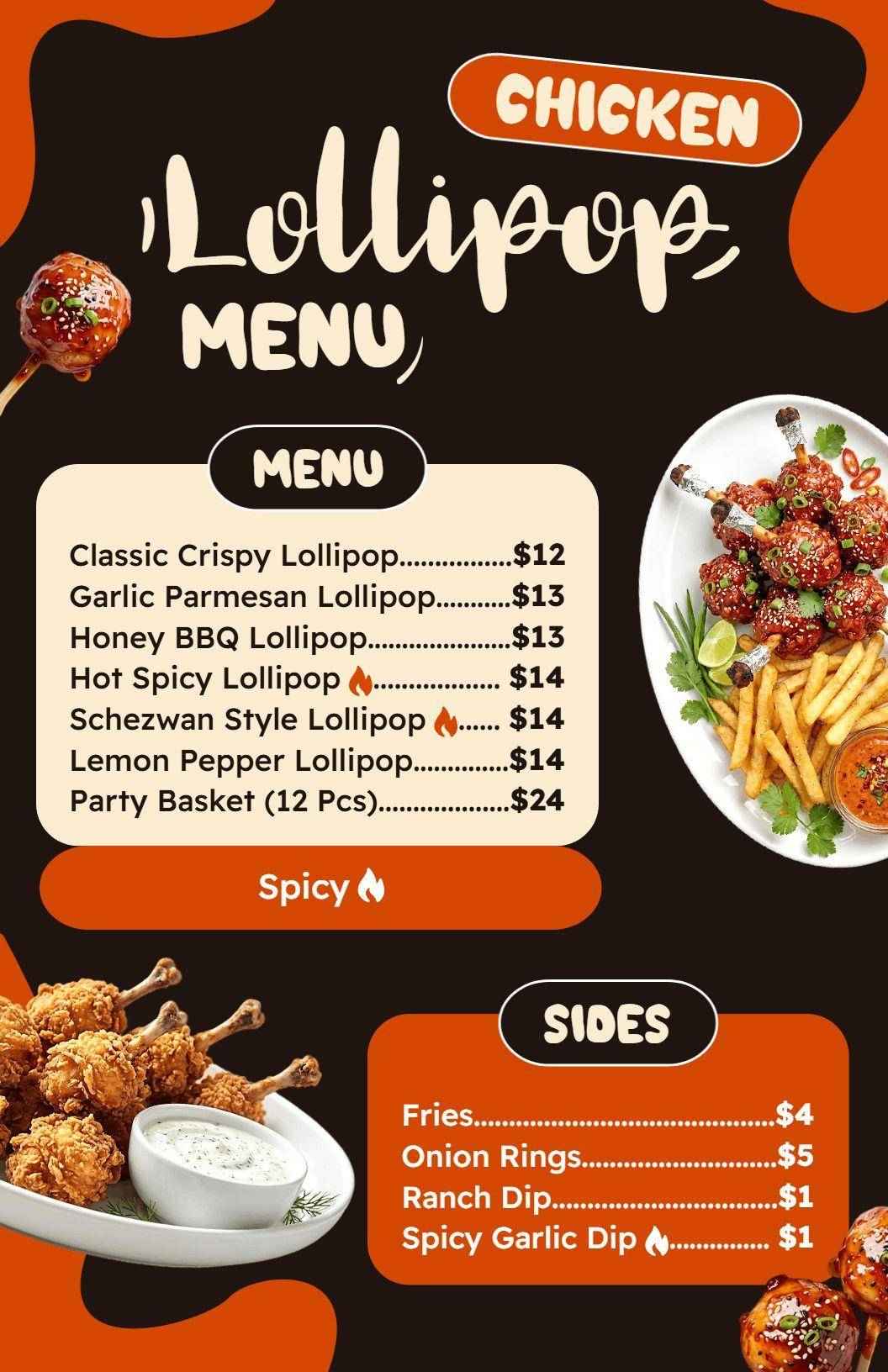 Vibrant Chicken Lollipop and Sides Combo Menu Template