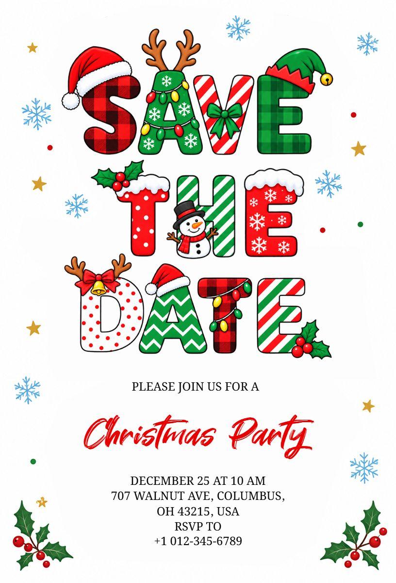 Vibrant Christmas Gathering Save the Date Invitation Template