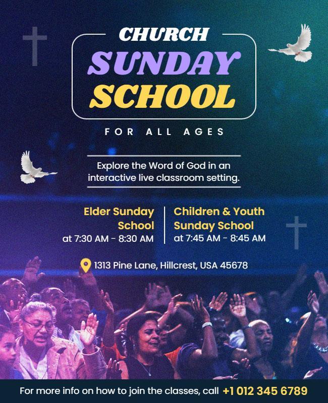 Vibrant Church Sunday School Community Learning Poster Template