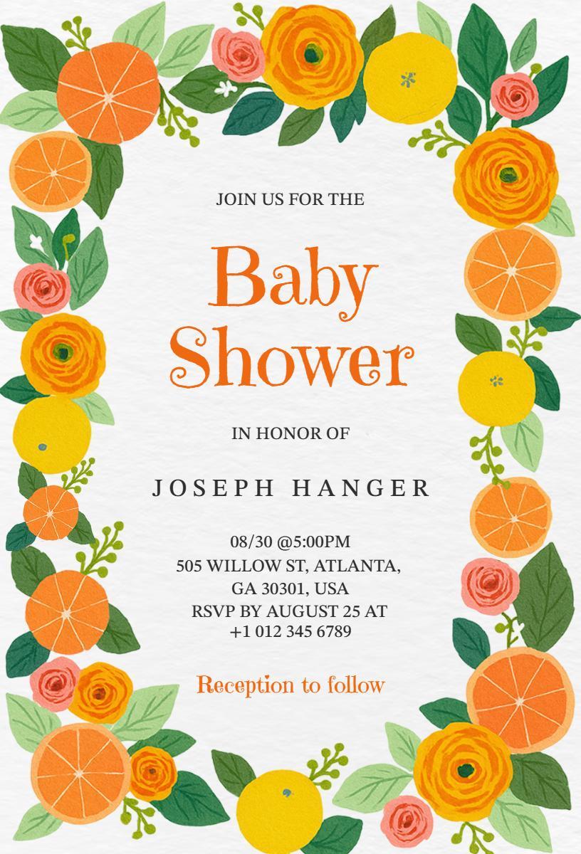 Vibrant Citrus Floral Baby Shower Celebration Invitation Template