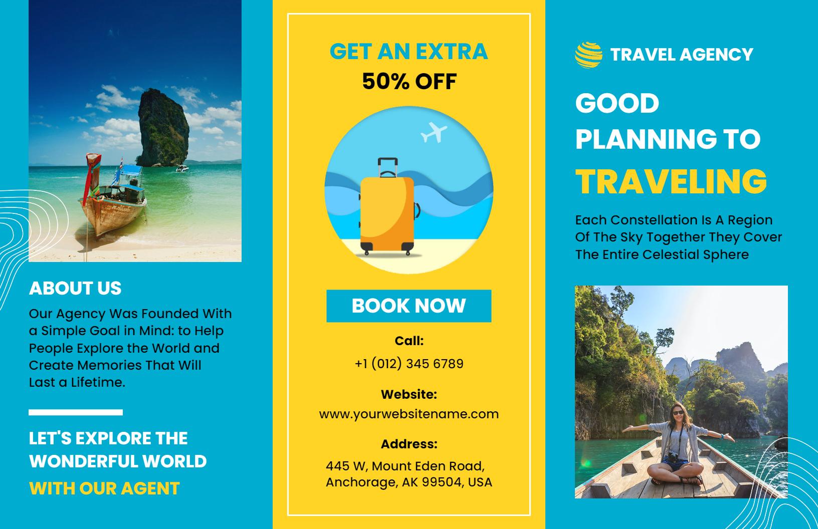Vibrant Coastal Adventure Travel Agent Discount Brochure Template