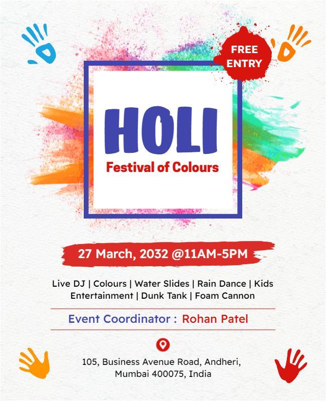 Vibrant Color Splash Holi Festival Celebration Poster Template
