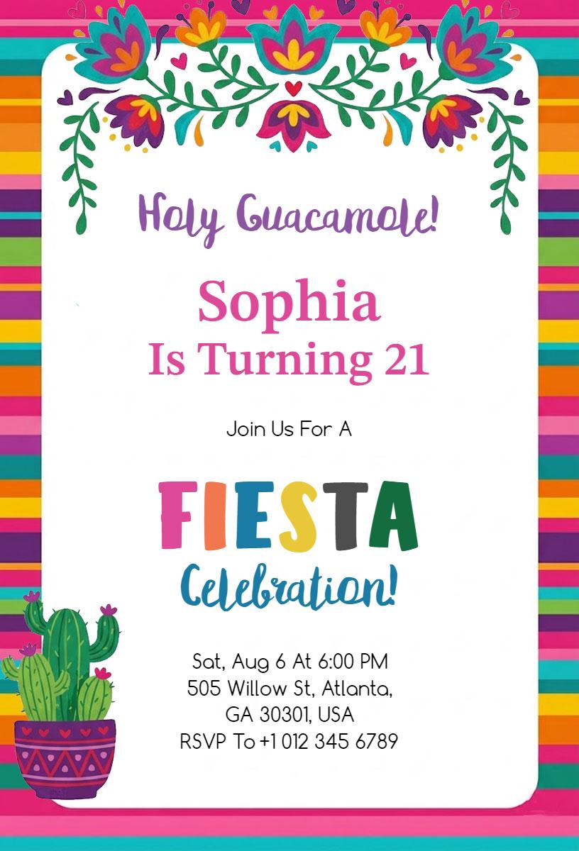 Vibrant Colorful 21st Birthday Fiesta Celebration Invitation Template