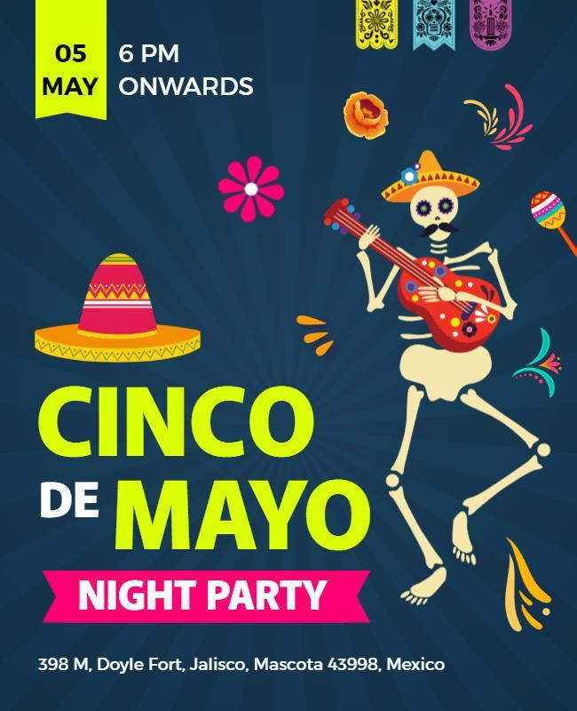 Vibrant Colorful Cinco de Mayo Night Party Poster Template