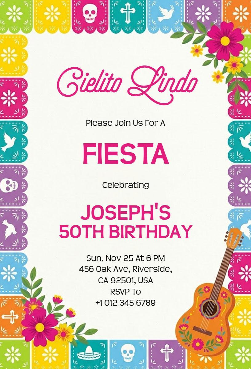 Vibrant Colorful Fiesta 50th Birthday Celebration Invitation Template