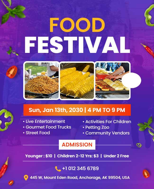 Vibrant Colorful Food Festival with Gourmet Trucks Poster Template
