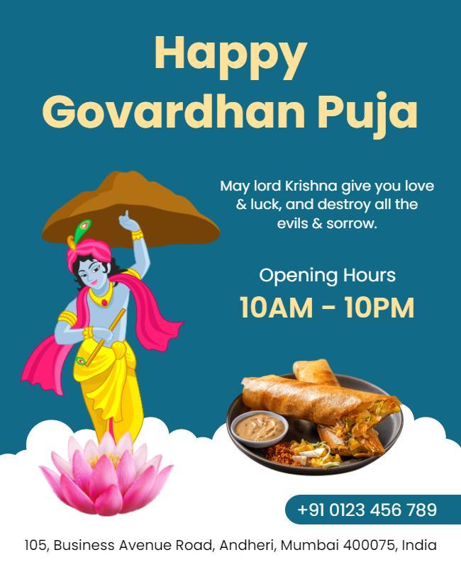 Vibrant Colorful Govardhan Puja Religious Celebration Poster Template