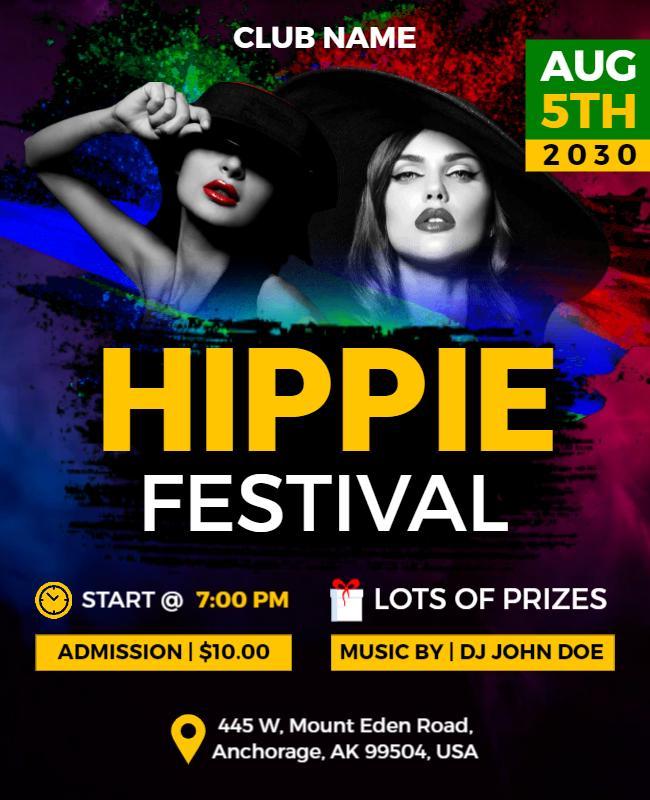 Vibrant Colorful Hippie Festival Celebration Poster Template