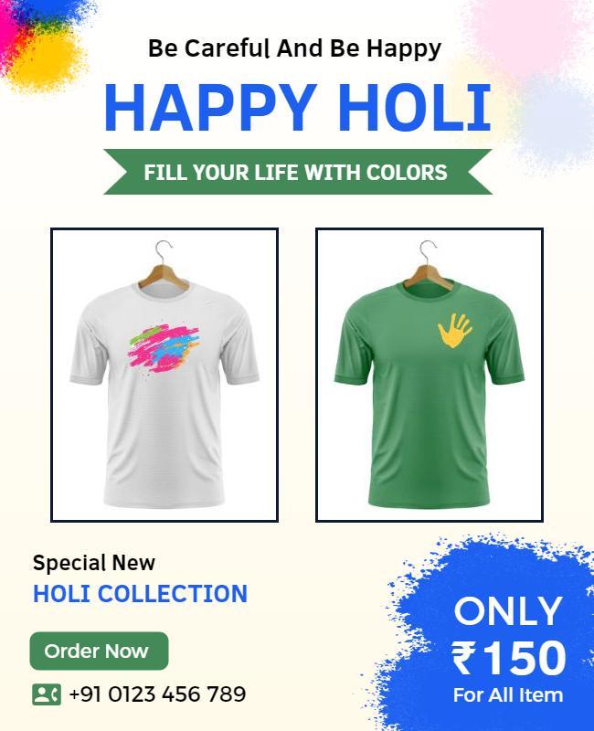 Vibrant Colorful Holi Festival Clothing Collection Poster Template