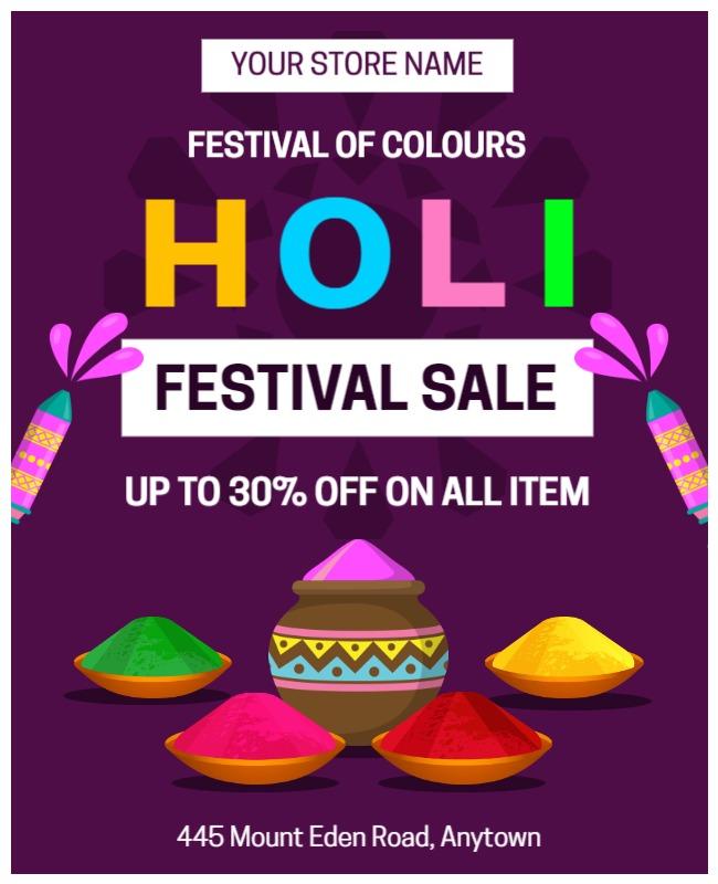 Vibrant Colorful Holi Festival Sale Poster Template