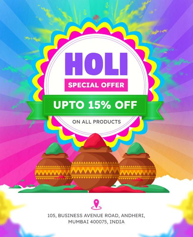 Vibrant Colorful Holi Festival Special Offer Poster Template
