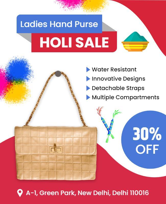 Vibrant Colorful Holi Sale Ladies Hand Purse Poster Template