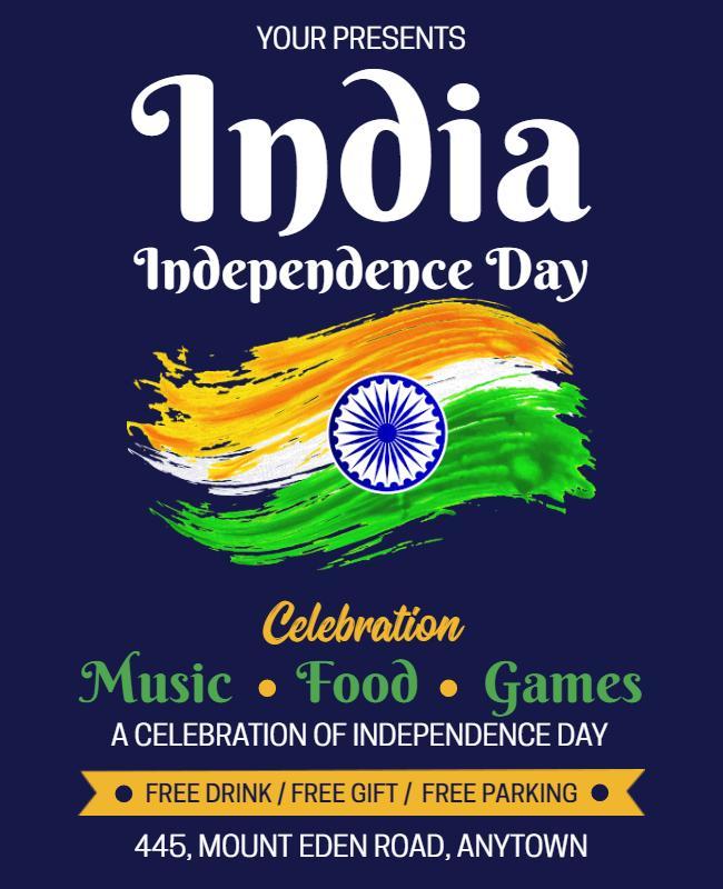 Vibrant Colorful India Independence Day Celebration Flyer Template