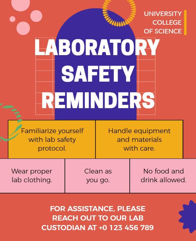 Vibrant Colorful Laboratory Safety Reminders Poster Template