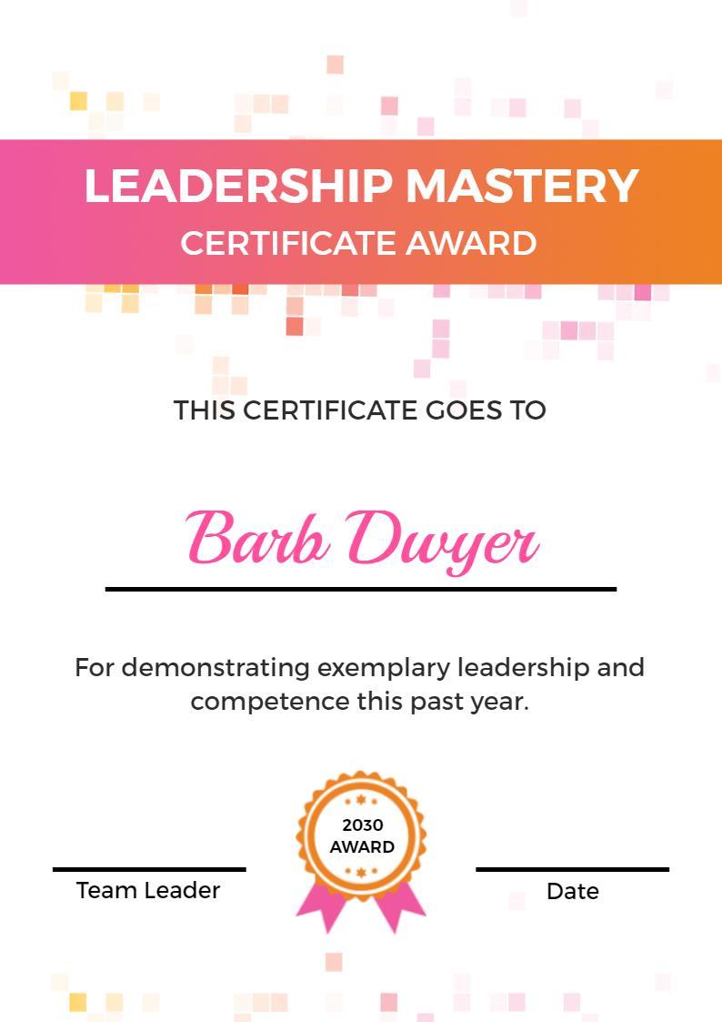 Vibrant Colorful Leadership Mastery Achievement Certificate Template