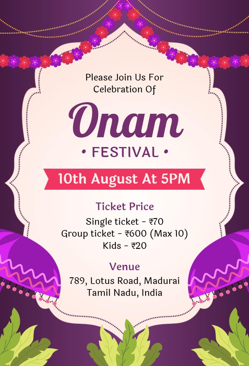 Vibrant Colorful Onam Festival Celebration Invitation Template